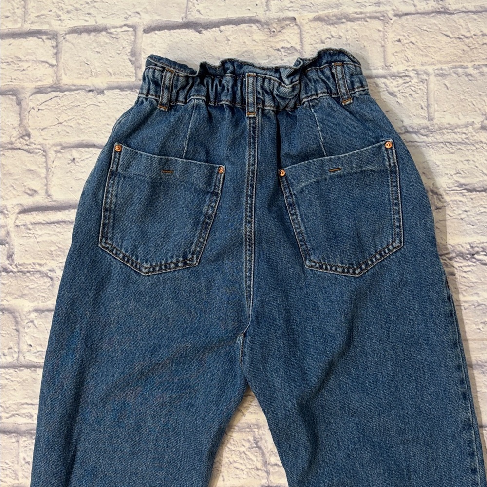 ZARA Baggy Paper Bag Waist High Rise Denim Blue Jeans Size 0 - Picture 7 of 10